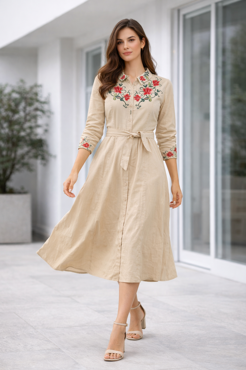 beige-floral-embroidered-cotton-shirt-midi-dress-1.png