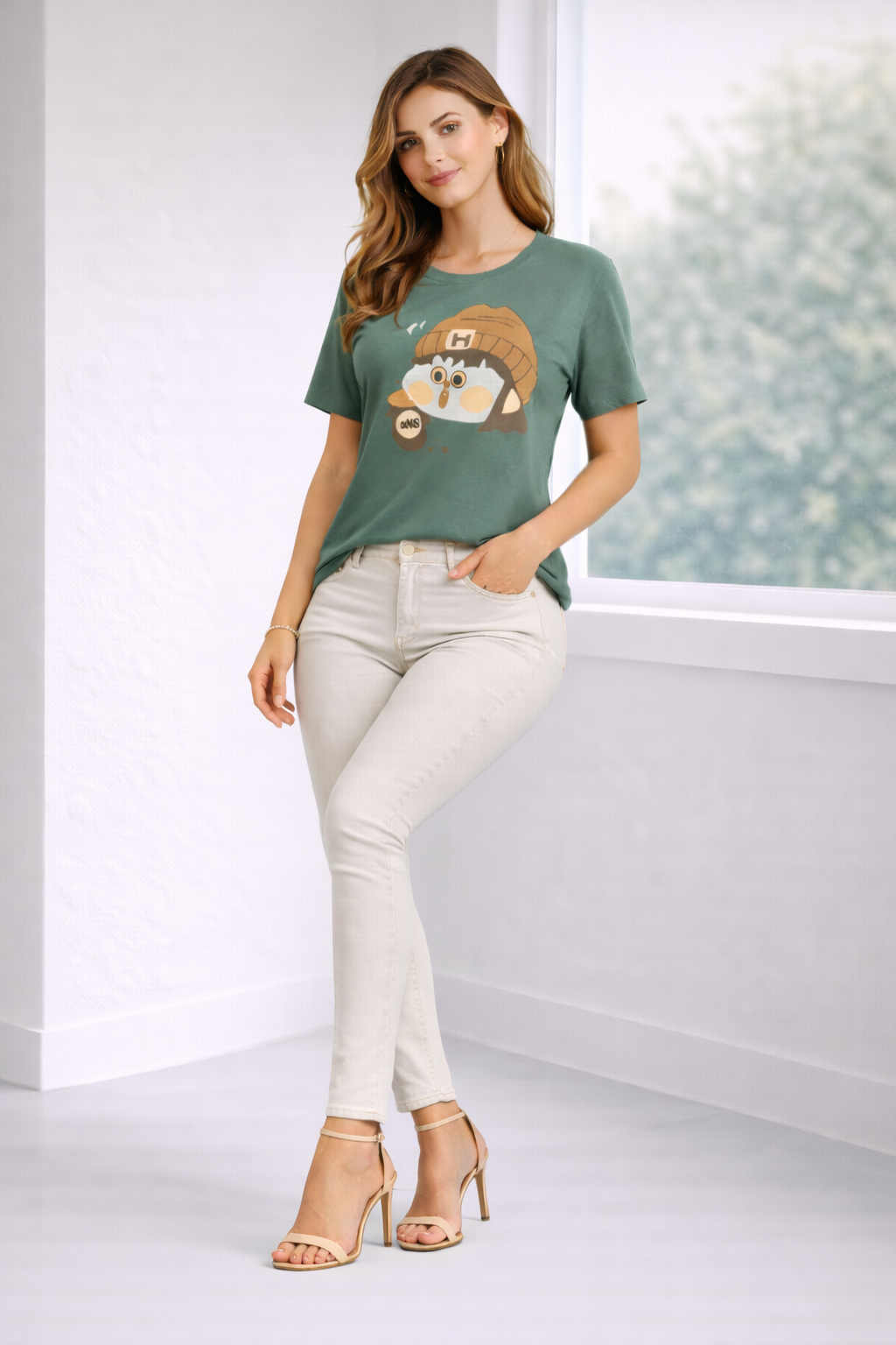 womens-green-cartoon-owl-graphic-cotton-tshirt-1.png
