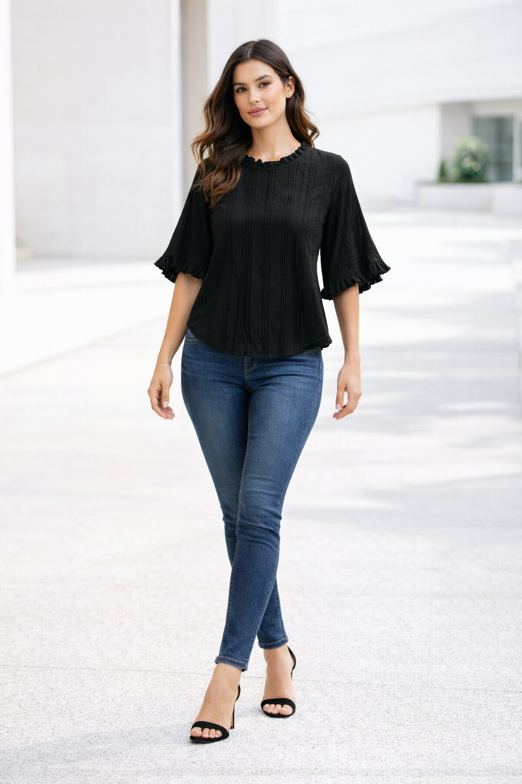 womens-pleated-ruffle-sleeve-georgette-top-black-1.png
