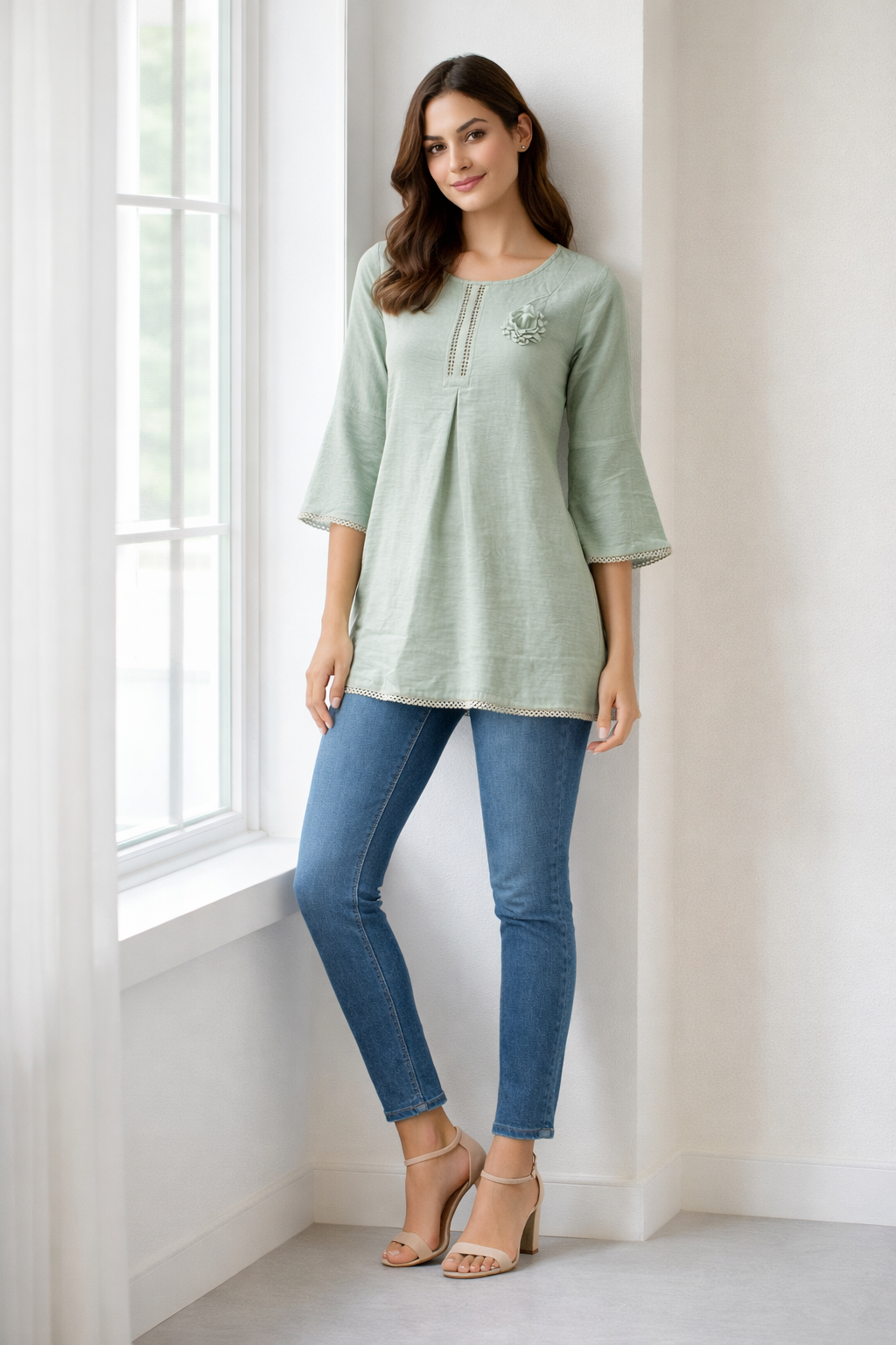 womens-solid-cotton-lace-trim-tunic-top-green-1.png
