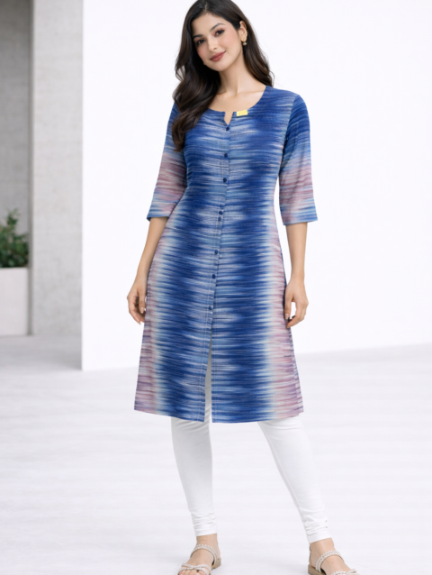 Women’s Blue Ombre Printed Chiffon Straight Kurti