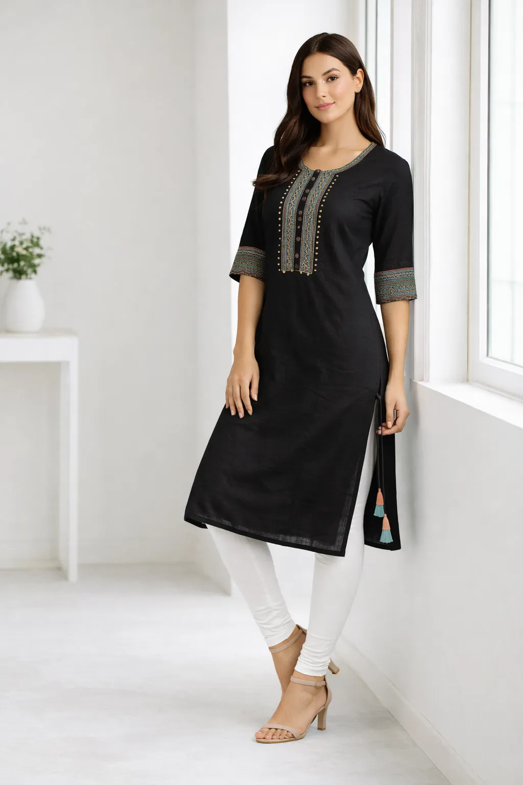womens-rayon-embroidered-front-placket-kurti-black-1.webp