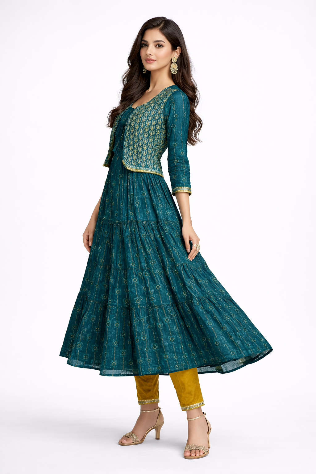 womens-teal-printed-tiered-kurti-with-mustard-pant-set-3.png