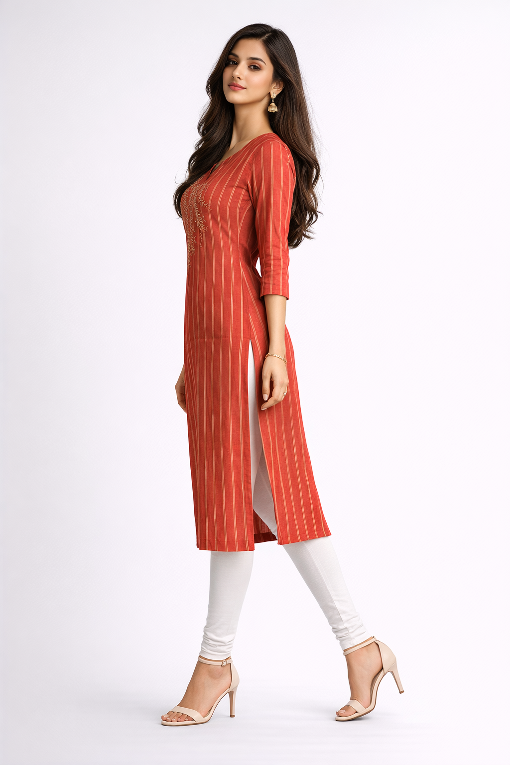 navy-blue-striped-embroidered-rayon-kurti-red-2