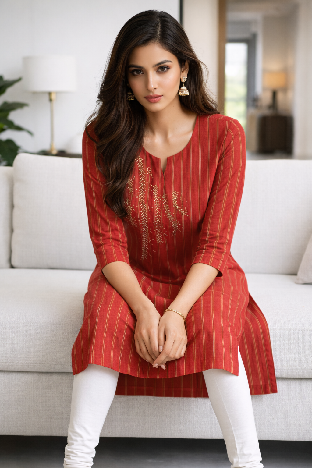 navy-blue-striped-embroidered-rayon-kurti-red-4