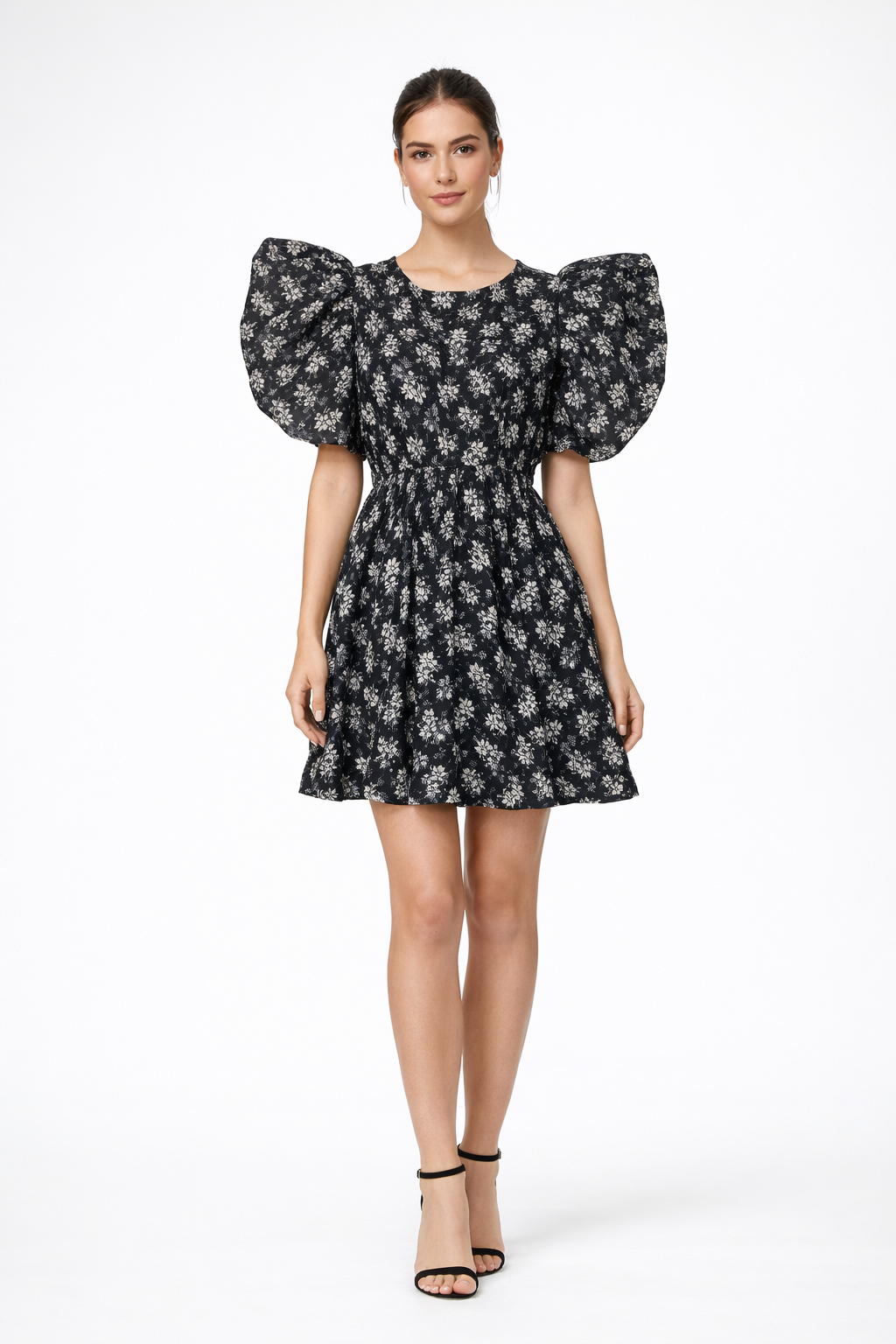 womens-black-floral-puff-sleeve-chiffon-short-dress-black-3.png