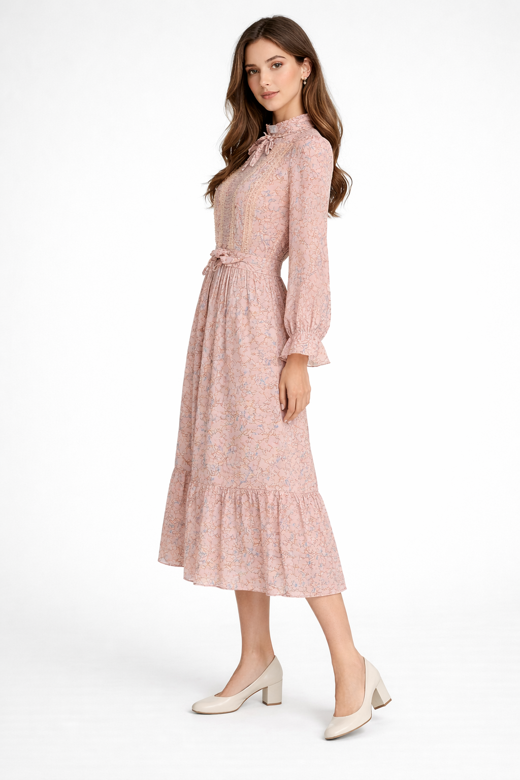 womens-blush-pink-floral-tie-neck-midi-dress-2.png