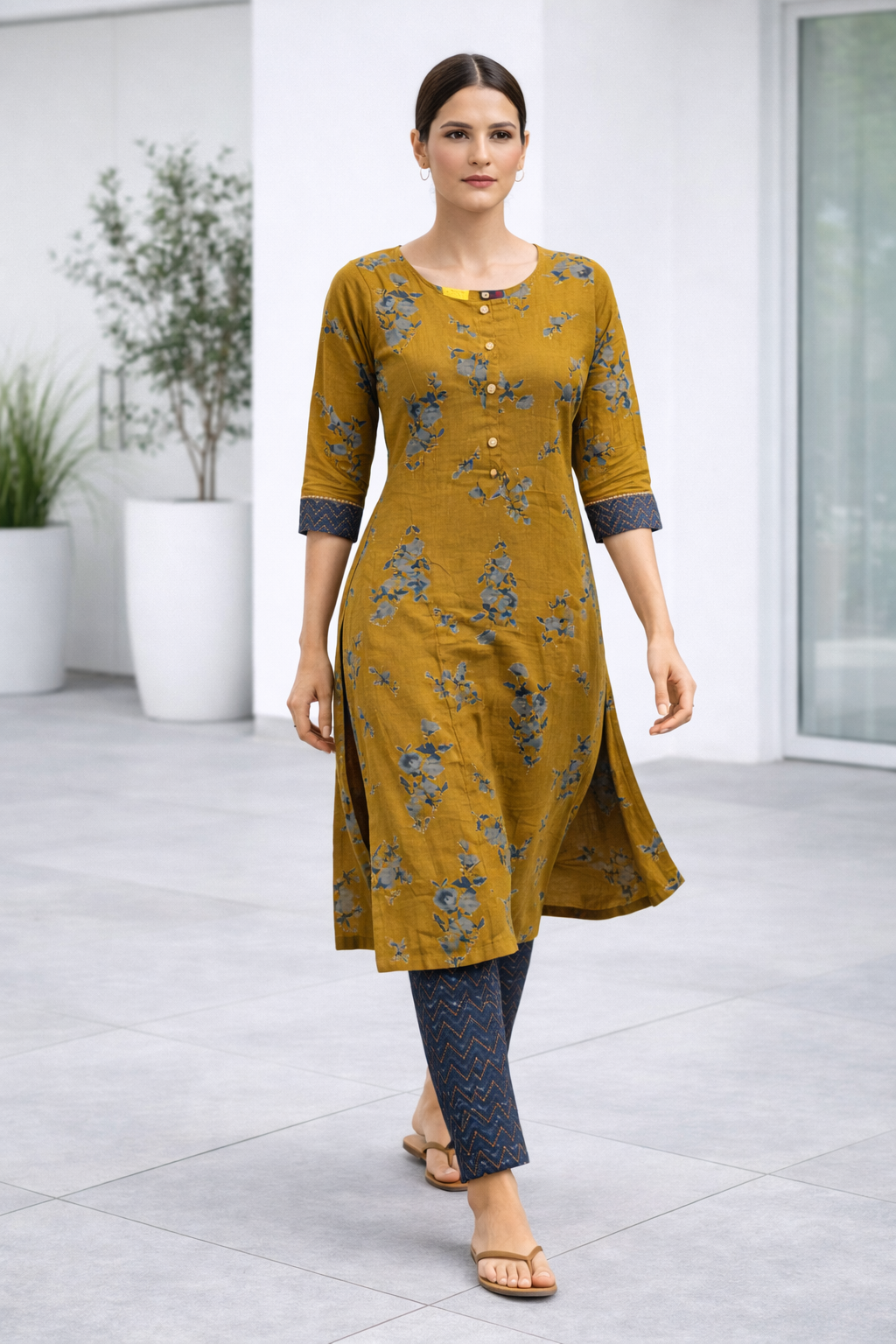 womens-mustard-floral-printed-rayon-kurti-pant-set-mustard-1.png