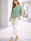 Women's Solid Pintuck Detail Casual Top