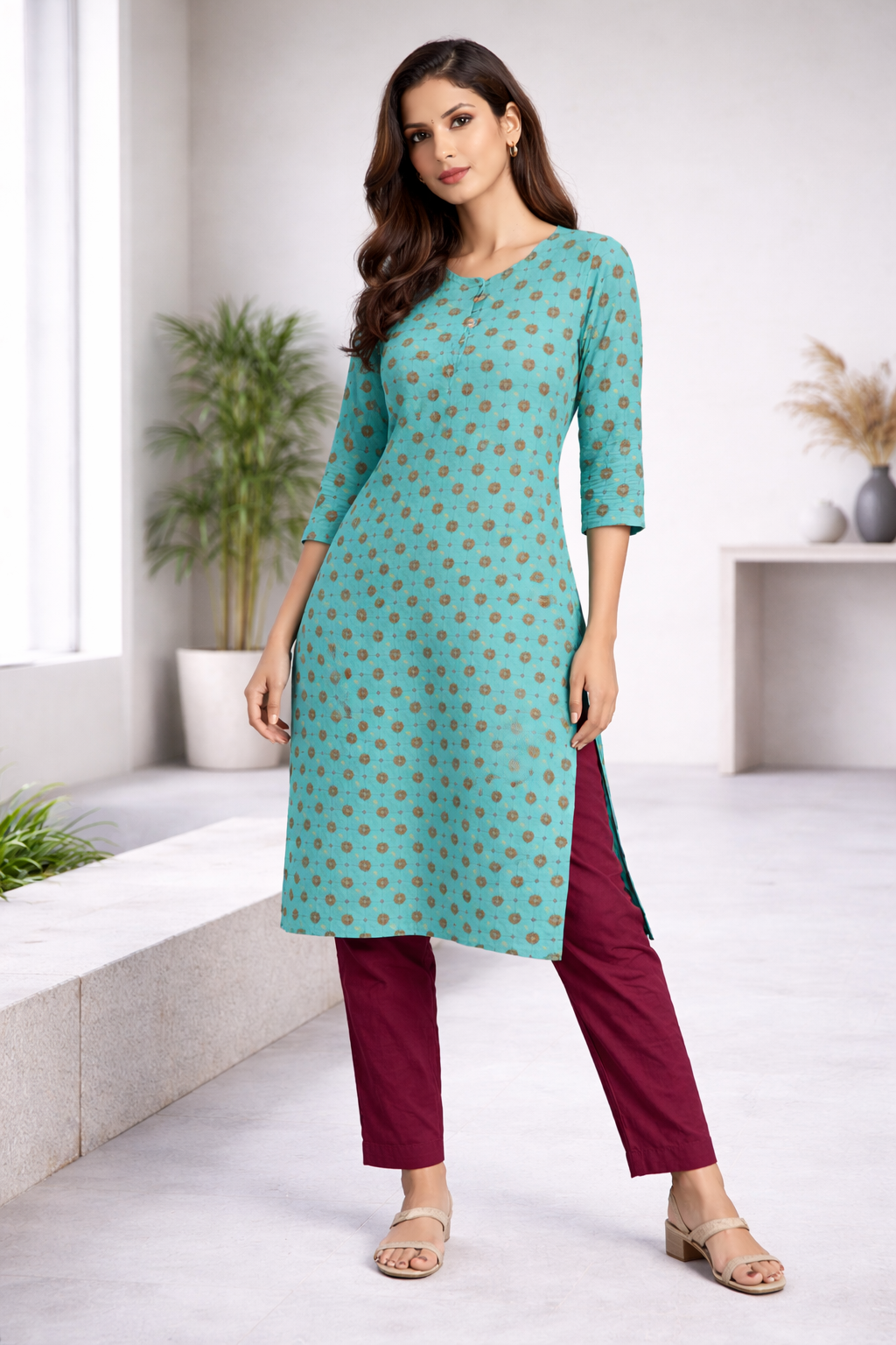 womens-teal-printed-cotton-kurti-with-pant-set-teal-front-1.png