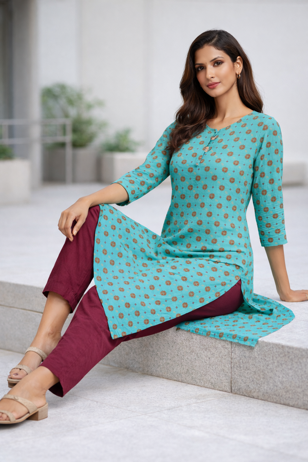 womens-teal-printed-cotton-kurti-with-pant-set-teal-front-4.png
