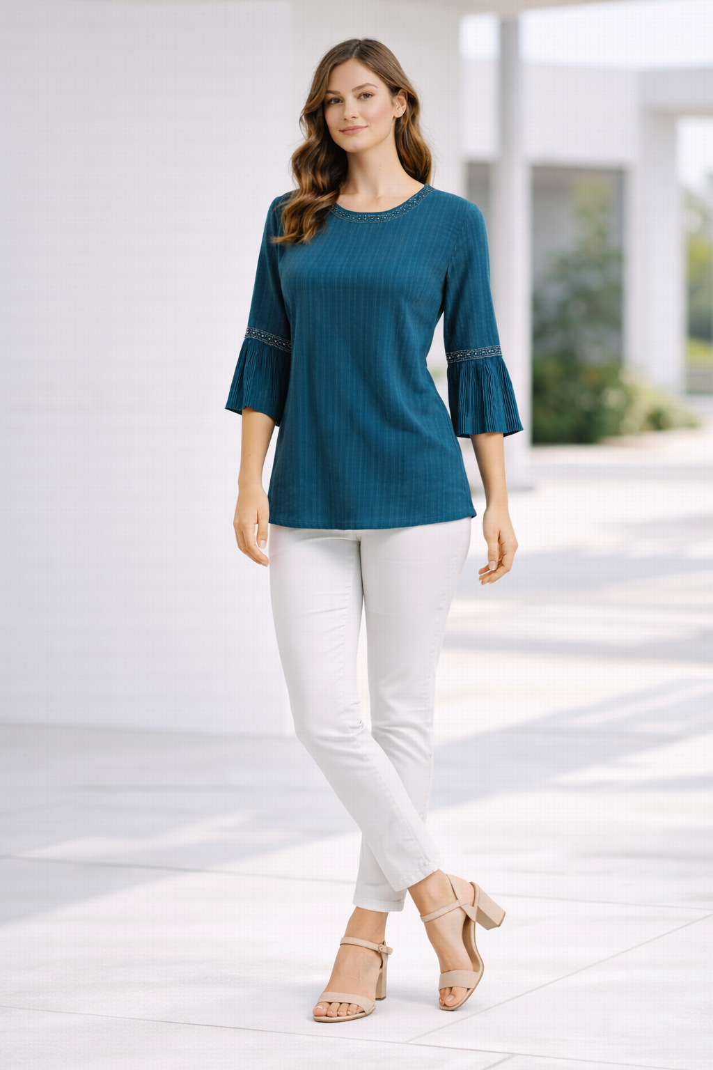womens-teal-ribbed-georgette-bell-sleeve-top-1.png