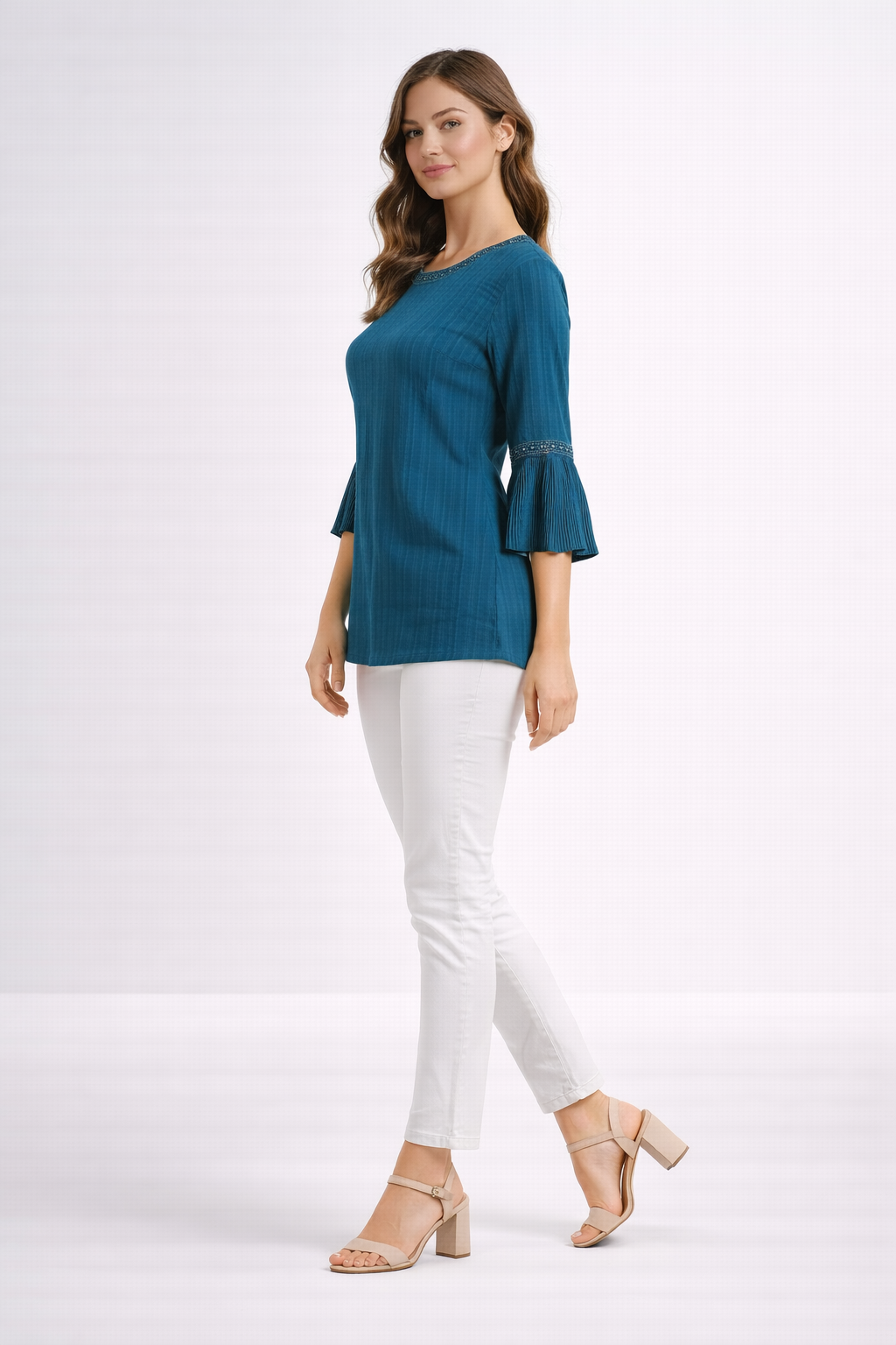 womens-teal-ribbed-georgette-bell-sleeve-top-2.png
