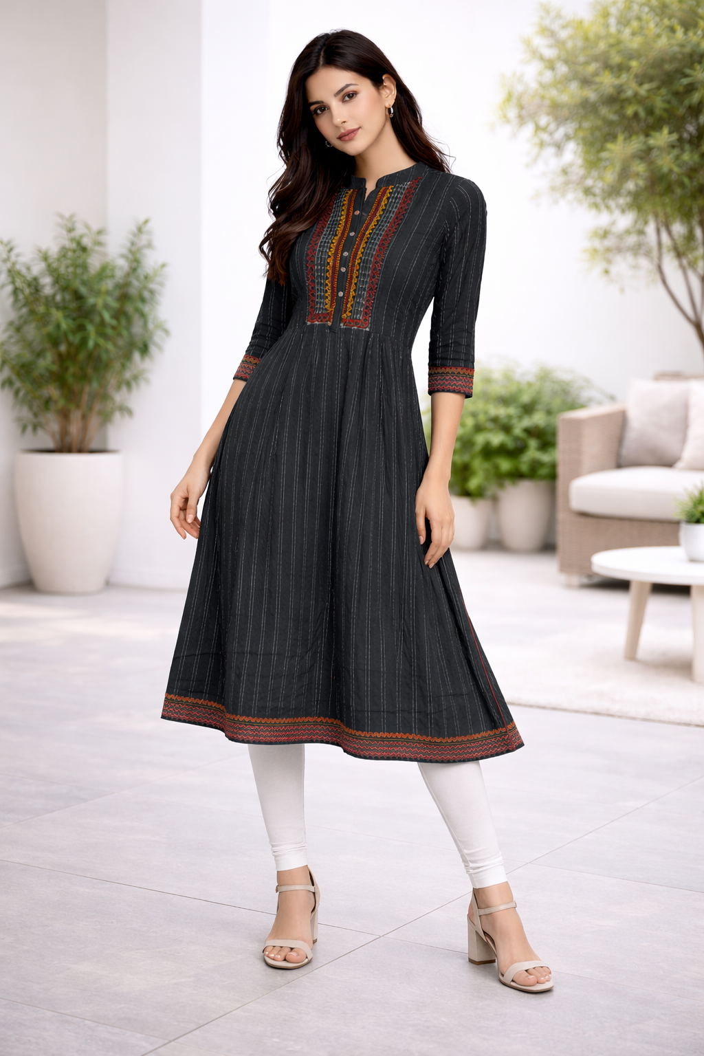 womens-vertical-stripes-embroidered-flared-cotton-kurti-black-1